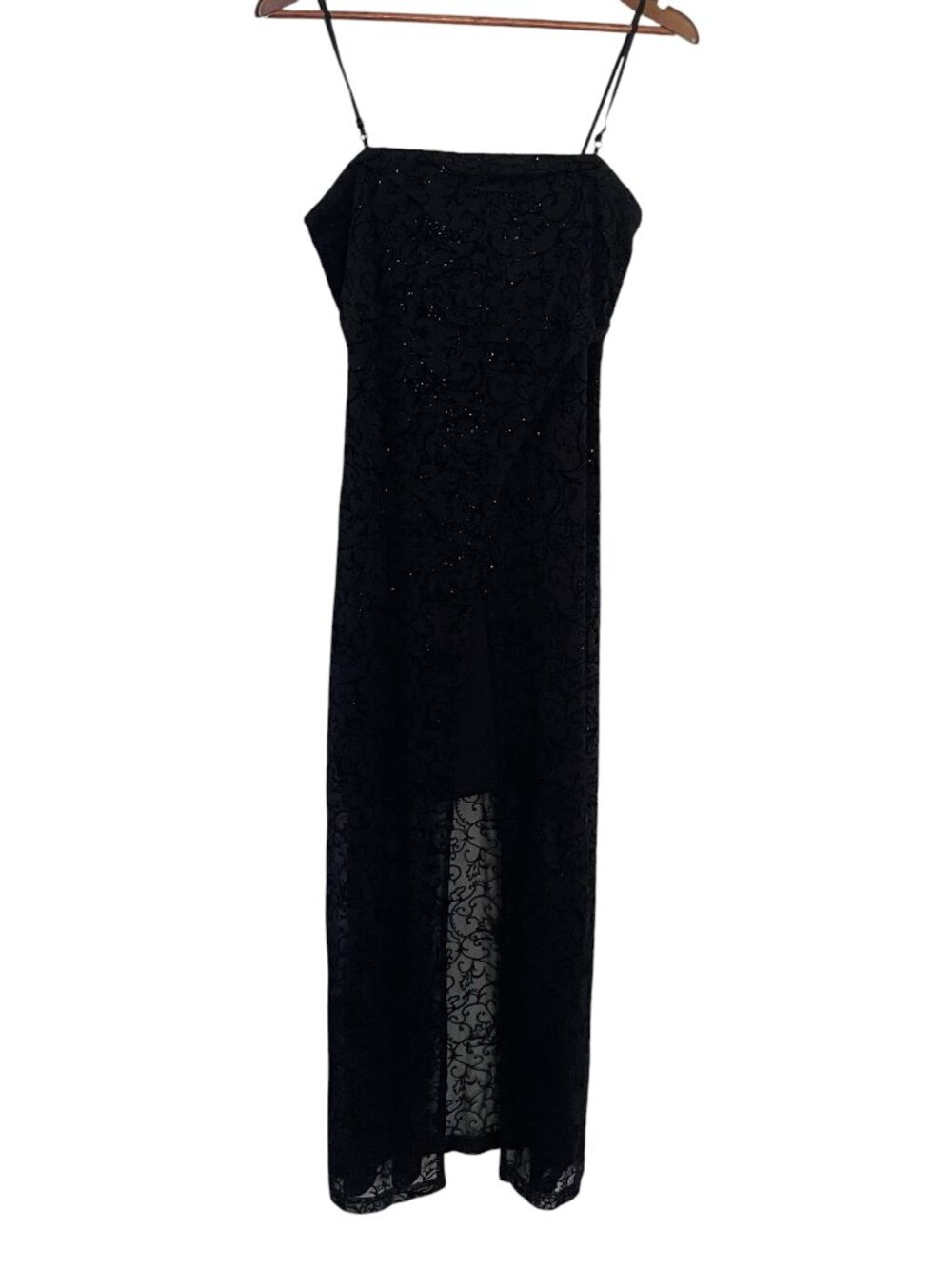 Vintage Y2K Next Up Maxi Dress Sz 6 Black Sparkly Mesh Overlay Vamp Whimsy Goth